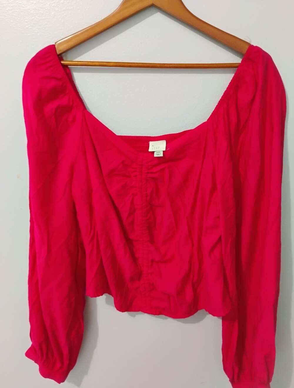 a new day Bright Fuscia Long-Sleeve Peasant Blouse